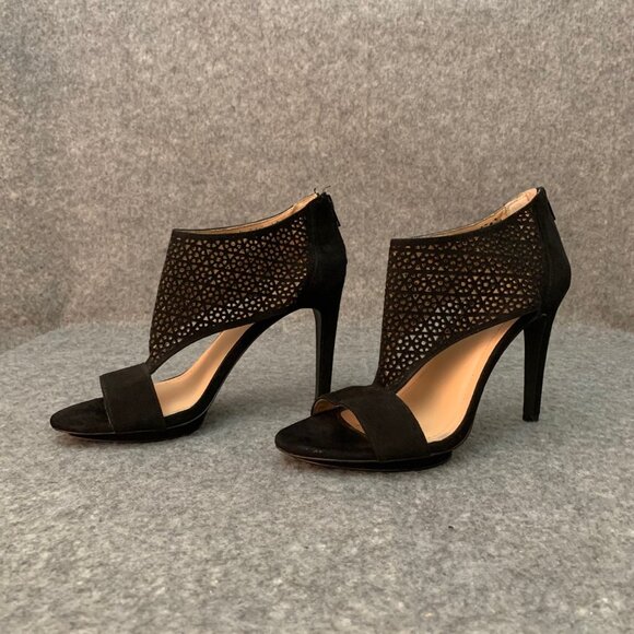 BCBGeneration Kadia Women’s Black Leather Heel Back Zipper Lattice Cage Shoes - Picture 4 of 12